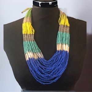 MULTI STRAND CHUNKY RAINBOW SEED BEADED STATEMENT NECKLACE